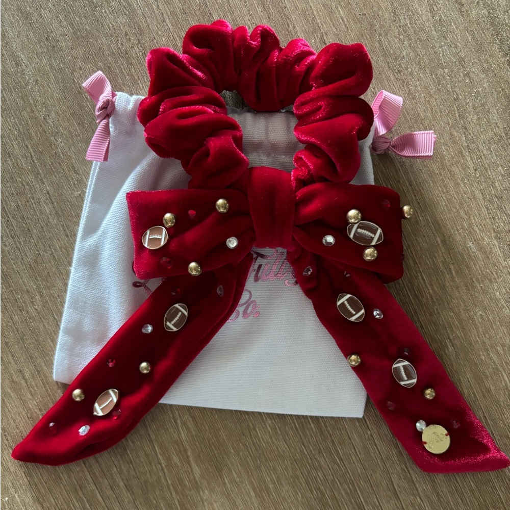 Living Fully Co Game Day Football Red Velvet Scrunchi